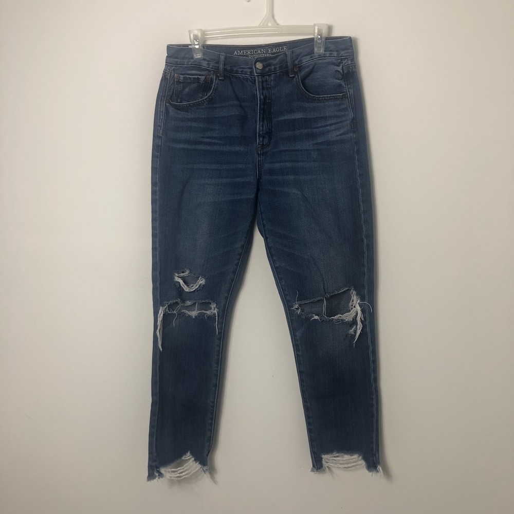 American Eagle Distressed Hi-Rise Girlfriend Jeans Womens Size 10